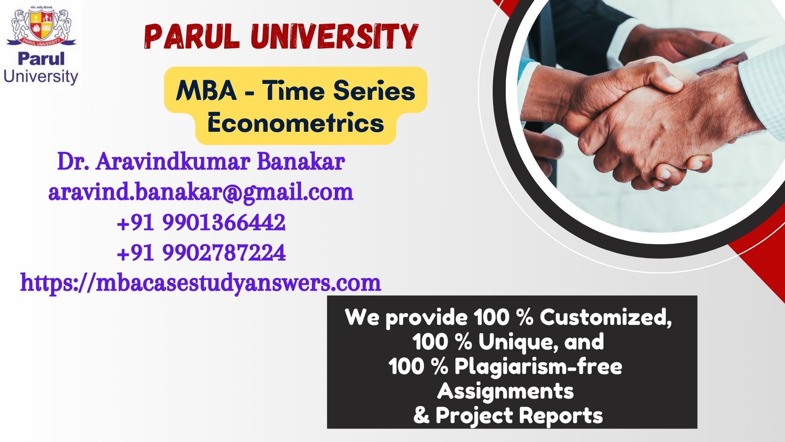 Parul University MBA Time Series Econometrics Solved Assignment